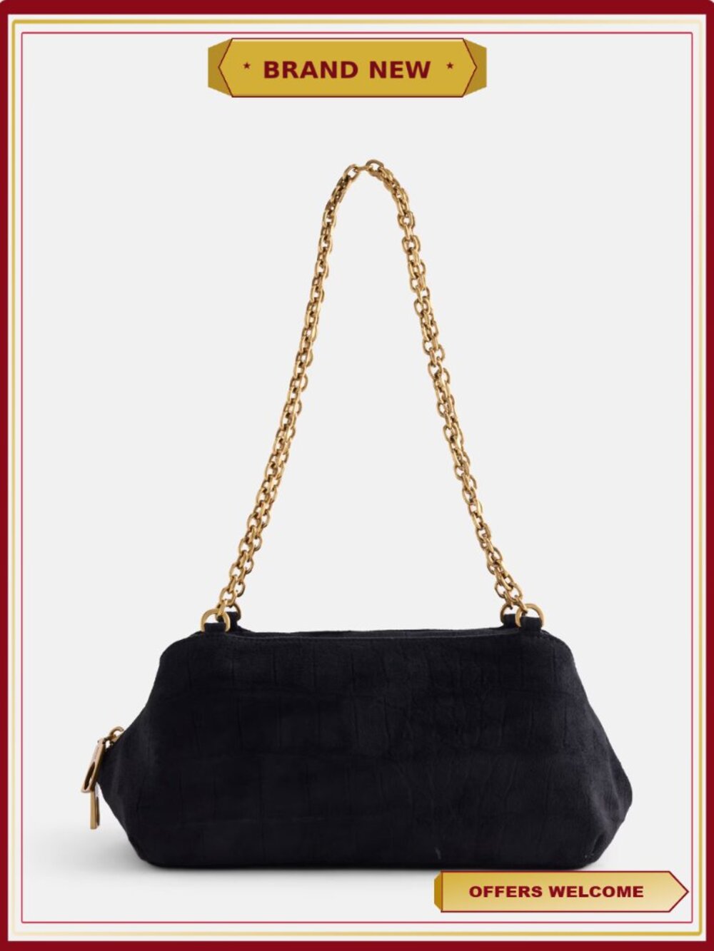 Faux Croc Chain Shoulder Bag with Gold-Tone Straps